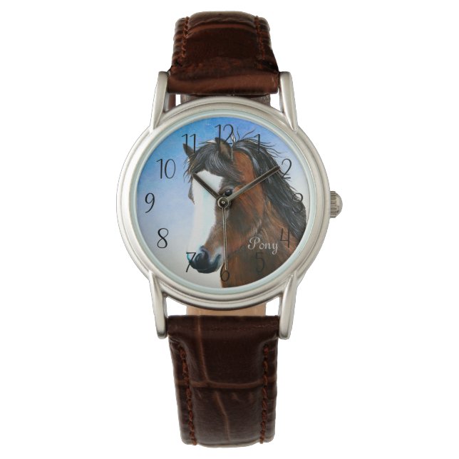 Welsh Cob Waterverf Wildlife Watch Horloge (Voorkant)