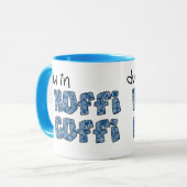 Welsh Coffee Mok: Hoffi Coffi, blauw etnisch patro Mok (Voorkant links)