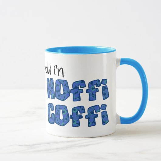 Welsh Coffee Mok: Hoffi Coffi, donkerblauwe bloeme Mok (Rechts)