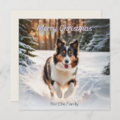 Welsh Collie Dog Snow Waterverf Vrolijk Kerstfeest Feestdagenkaart (Voorkant / Achterkant)