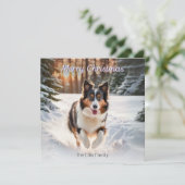 Welsh Collie Dog Snow Waterverf Vrolijk Kerstfeest Feestdagenkaart (Staand voorkant)