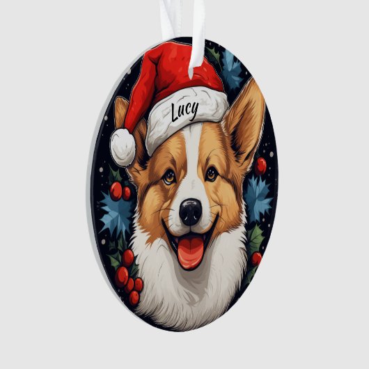 Welsh Corgi Aangepaste Kerstversiering Ornament (voorkant)