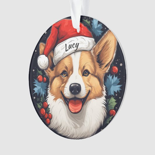 Welsh Corgi Aangepaste Kerstversiering Ornament (voorkant)