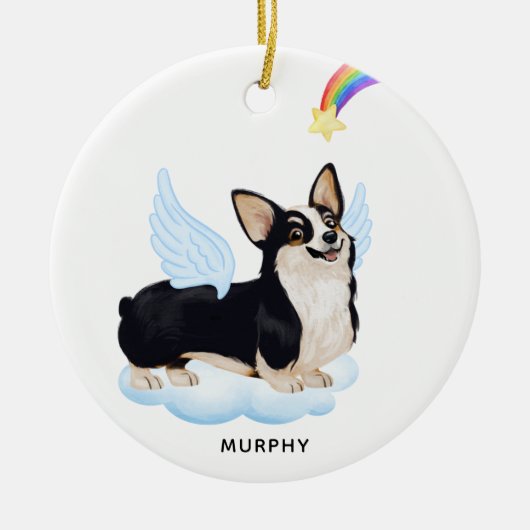 Welsh Corgi Angel Dog Gepersonaliseerd Pet Memoria Keramisch Ornament (Voorkant)