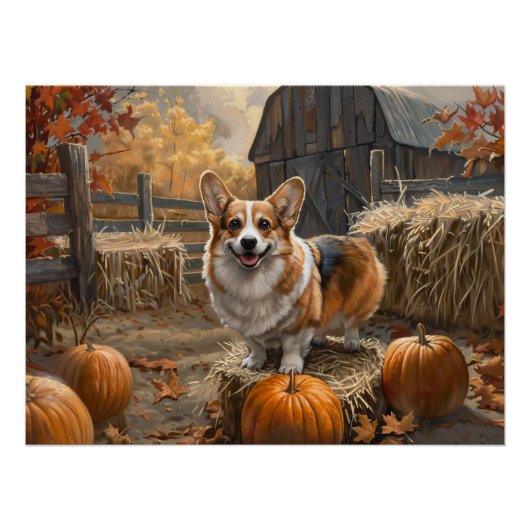 Welsh Corgi Autumn Pumpkin Boerderij Perfect Poster (Voorkant)