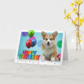 Welsh Corgi Birthday Card Kaart (Gele Bloem)