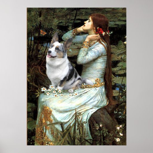 Welsh Corgi (blauw merle) - Ophelia Zittend Poster (Voorkant)