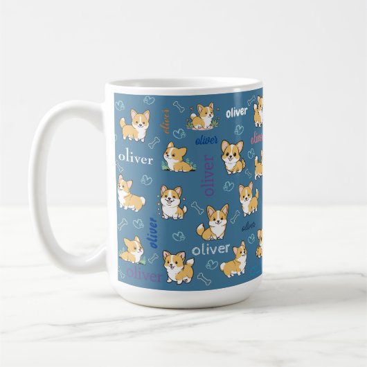 Welsh Corgi Botten en harten met naam Koffiemok (Links)