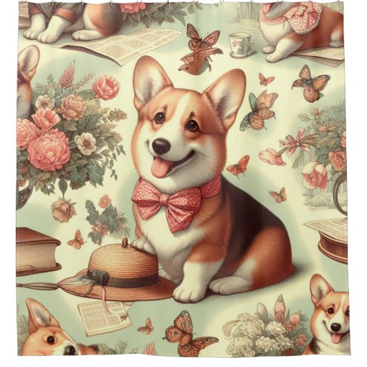  Welsh Corgi Cardigan illustratie Douchegordijn (Voorkant)