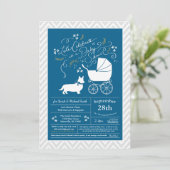 Welsh Corgi Dog Baby shower Blue Boy Kaart (Staand voorkant)
