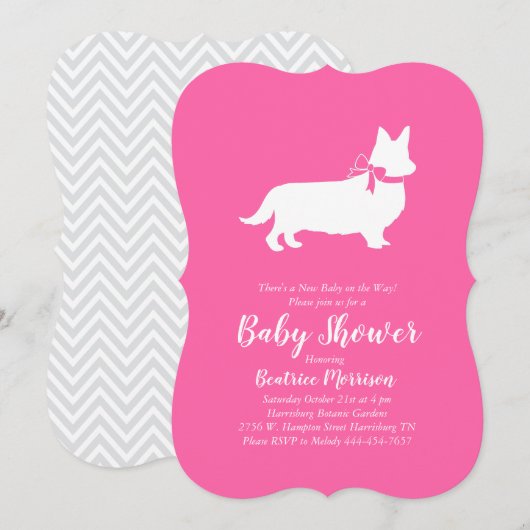 Welsh Corgi Dog Baby shower Pink Girl Kaart (Voorkant / Achterkant)