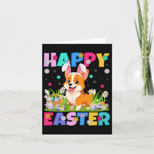 Welsh Corgi Dog Happy Easter Egg Hunt Bunny Ear Ea Kaart (Voorkant)