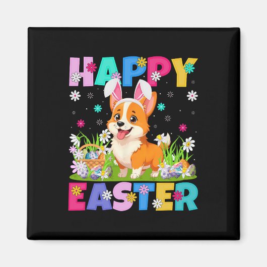 Welsh Corgi Dog Happy Easter Egg Hunt Bunny Ear Ea Magneet (Voorkant)