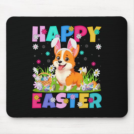 Welsh Corgi Dog Happy Easter Egg Hunt Bunny Ear Ea Muismat (Voorkant)