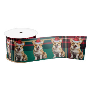 Welsh Corgi Dog Holiday Plaid Funny Christmas Satijnen Lint