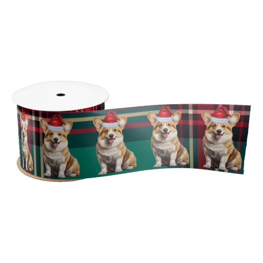 Welsh Corgi Dog Holiday Plaid Funny Christmas Satijnen Lint (Spoel)