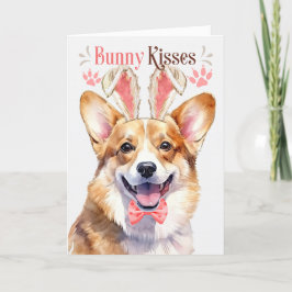 Welsh Corgi Dog in Bunny Ears voor Pasen Feestdagen Kaart