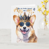 Welsh Corgi Dog King voor een Dag Funny Birthday Kaart (Gele Bloem)
