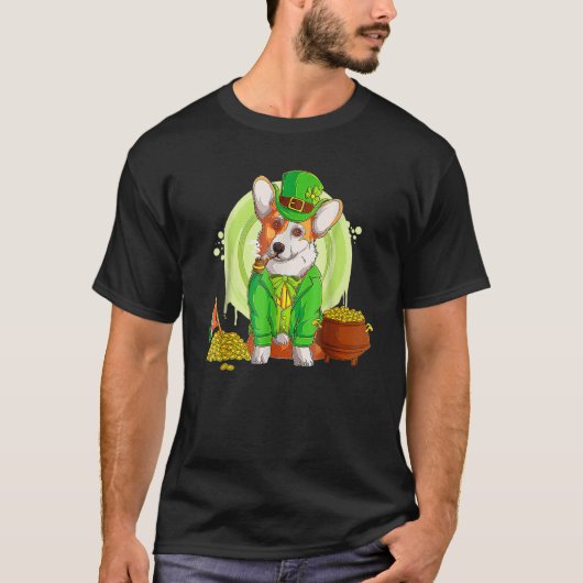 Welsh Corgi Dog Leprechaun Hat Irish Flag St Patri T-shirt (Voorkant)