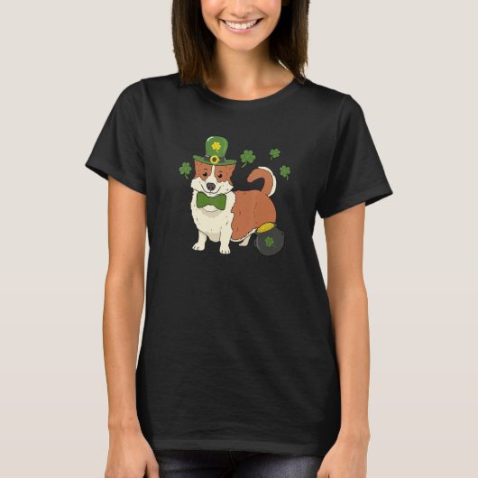 Welsh Corgi Dog Leprechaun Hat Irish Flag St Patri T-shirt (Voorkant)