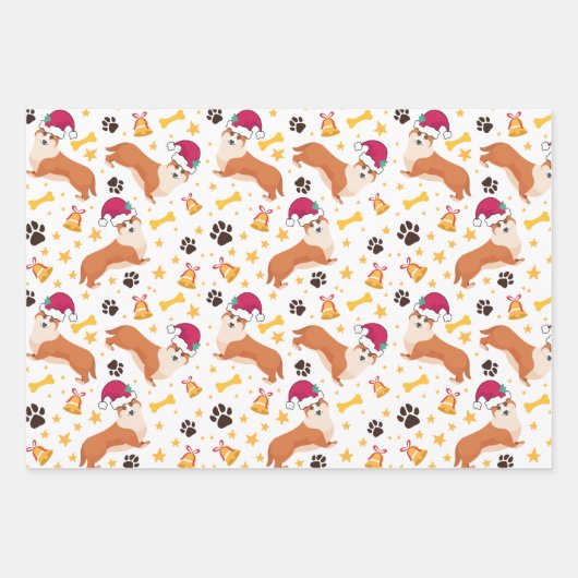 Welsh Corgi Dog met Kerstmis Inpakpapier Vel (Voorkant 3)
