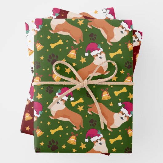 Welsh Corgi Dog met Kerstmis Inpakpapier Vel (In situ)