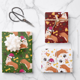 Welsh Corgi Dog met Kerstmis Inpakpapier Vel