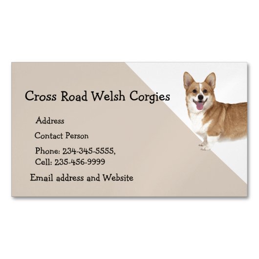 Welsh Corgi Dog Pet Animal Logo Visitekaartje Magnetisch Visitekaartje (Voorkant)