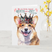 Welsh Corgi Dog Queen voor een Dag Funny Birthday Kaart (Gele Bloem)