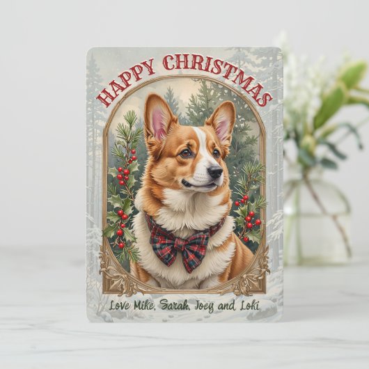 Welsh Corgi Dog  Style Kerst Kaart (Staand voorkant)