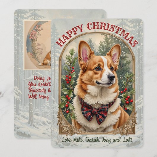 Welsh Corgi Dog  Style Kerst Kaart (Voorkant / Achterkant)