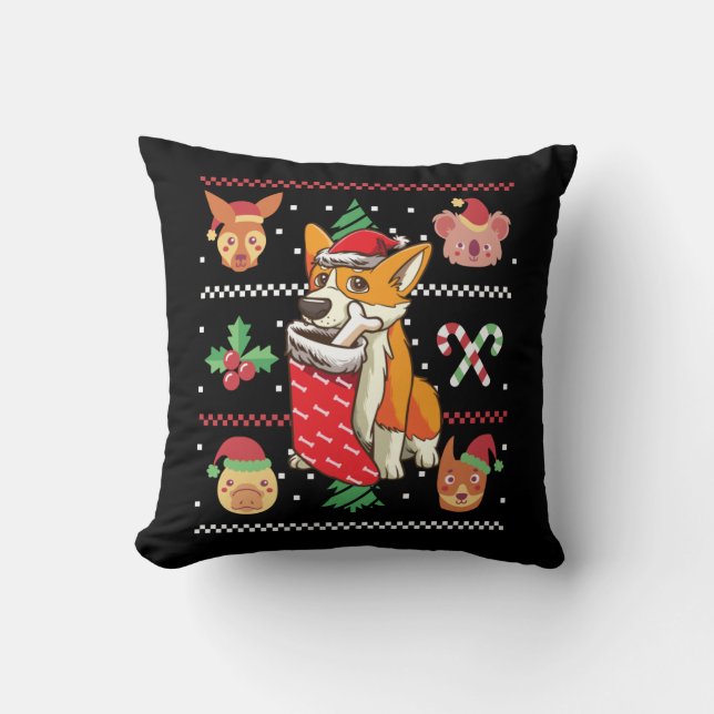 Welsh Corgi Dog Ugly Kerstmis Kussen (Voorkant)