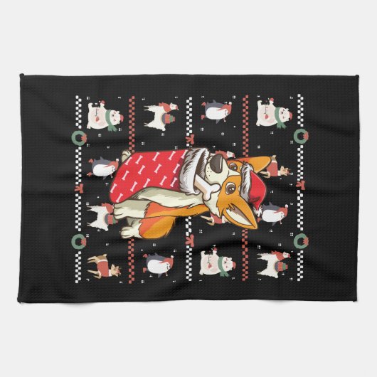 Welsh Corgi Dog Ugly Kerstmis Theedoek (Horizontaal)
