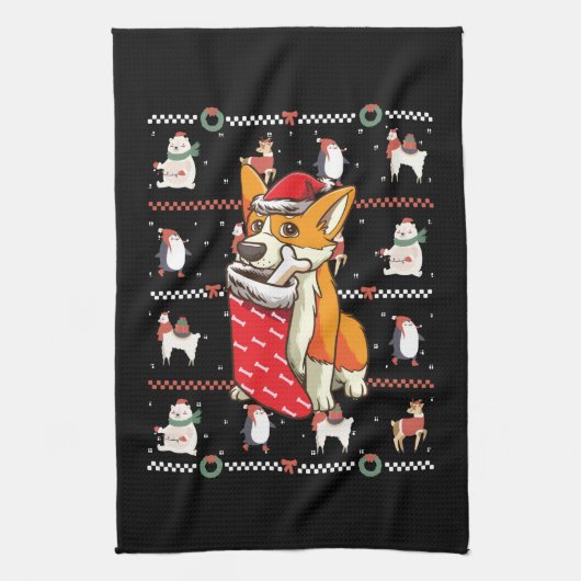 Welsh Corgi Dog Ugly Kerstmis Theedoek (Verticaal)