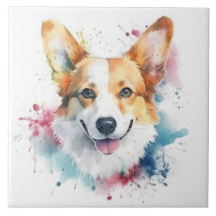 Welsh Corgi Dog, Waterverf Pet Tegeltje
