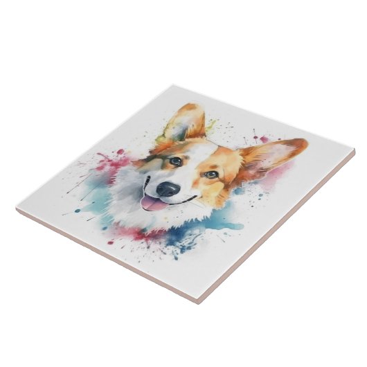 Welsh Corgi Dog, Waterverf Pet Tegeltje (Zijkant)