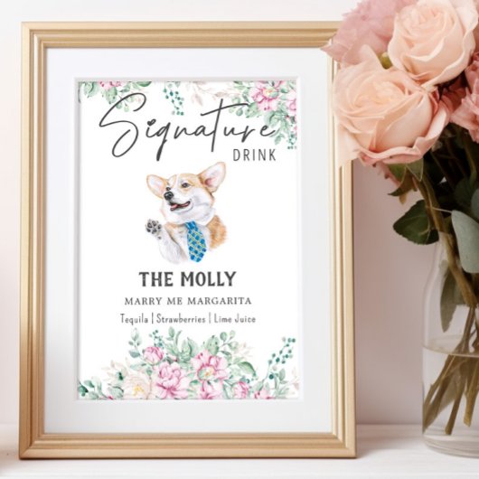 Welsh Corgi Dog Wedding Signature Drink teken Poster