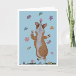 Welsh Corgi en Vlinders Gelukkig Pasen Kaart