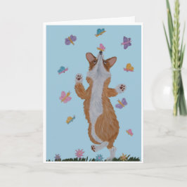 Welsh Corgi en Vlinders Gelukkig Verjaardag! Kaart