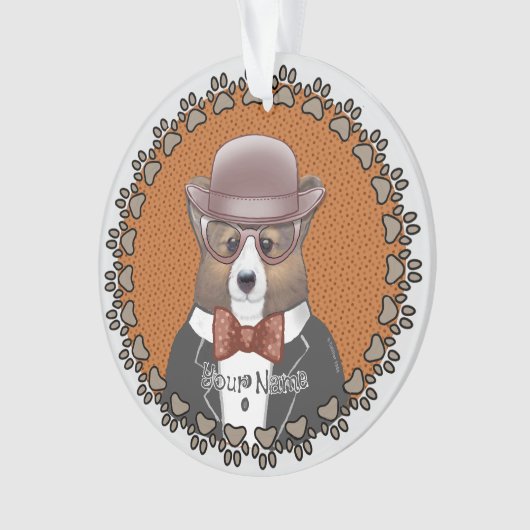Welsh Corgi Glasses Ornament (voorkant)