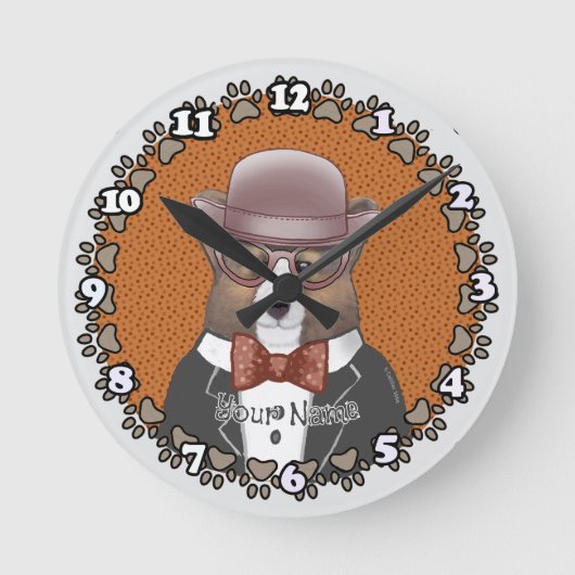 Welsh Corgi Glasses Ronde Klok (Voorkant)