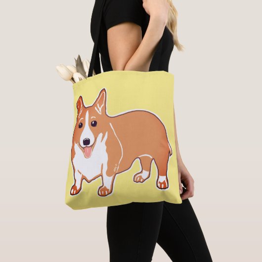 Welsh Corgi Happy Yellow Canvas tas (Dichtbij)
