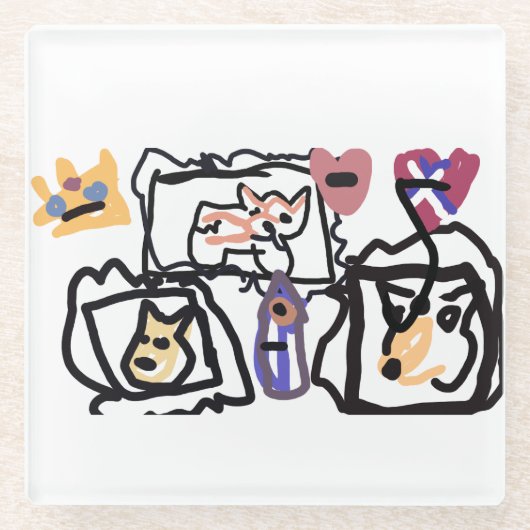 Welsh Corgi hearts  Glazen Onderzetter (Voorkant)