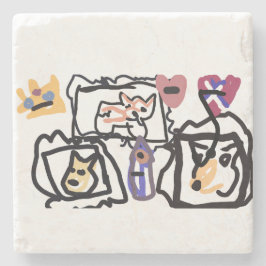 Welsh Corgi hearts  Stenen Onderzetter