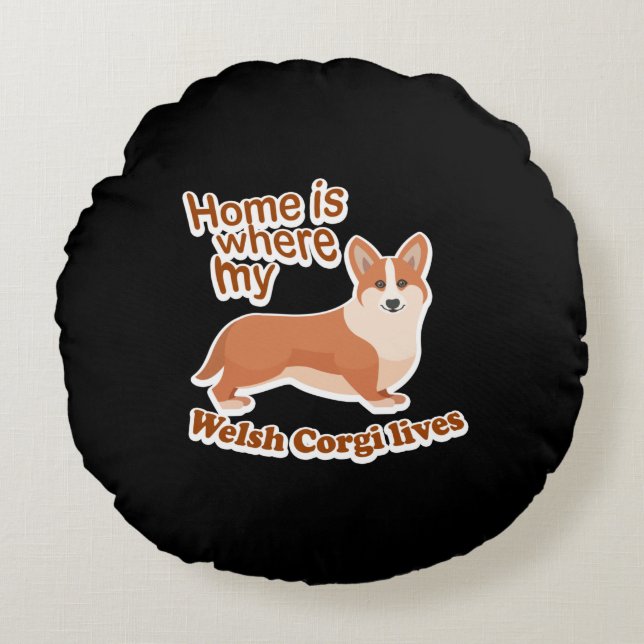 Welsh Corgi Home Rond Kussen (Voorkant)