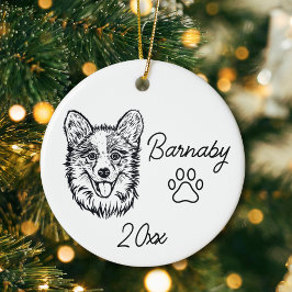 Welsh Corgi Hond Eigen Naam en Jaar Lijntekening Keramisch Ornament