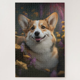 Welsh Corgi in een kleurrijke tuin Legpuzzel