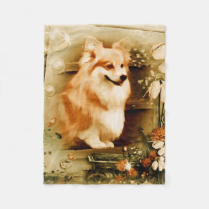 Welsh Corgi in Floral Lijst Fleece Blanket Deken