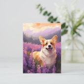 Welsh Corgi in Lavendelveld Briefkaart (Staand voorkant)