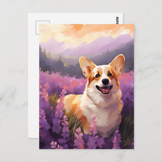 Welsh Corgi in Lavendelveld Briefkaart (Voorkant / Achterkant)